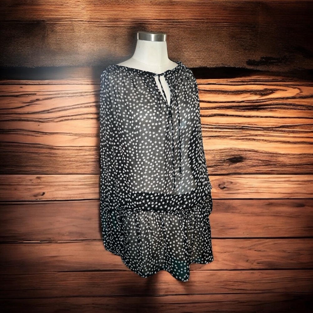 JONES NEW YORK |  BLACK & WHITE POLKA DOT SHEER BLOUSE TUNIC OR COVER UP